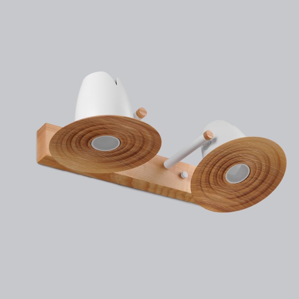 Світильник для дзеркала настінний білий Orbit ( Natural wood) з двома абажурами
