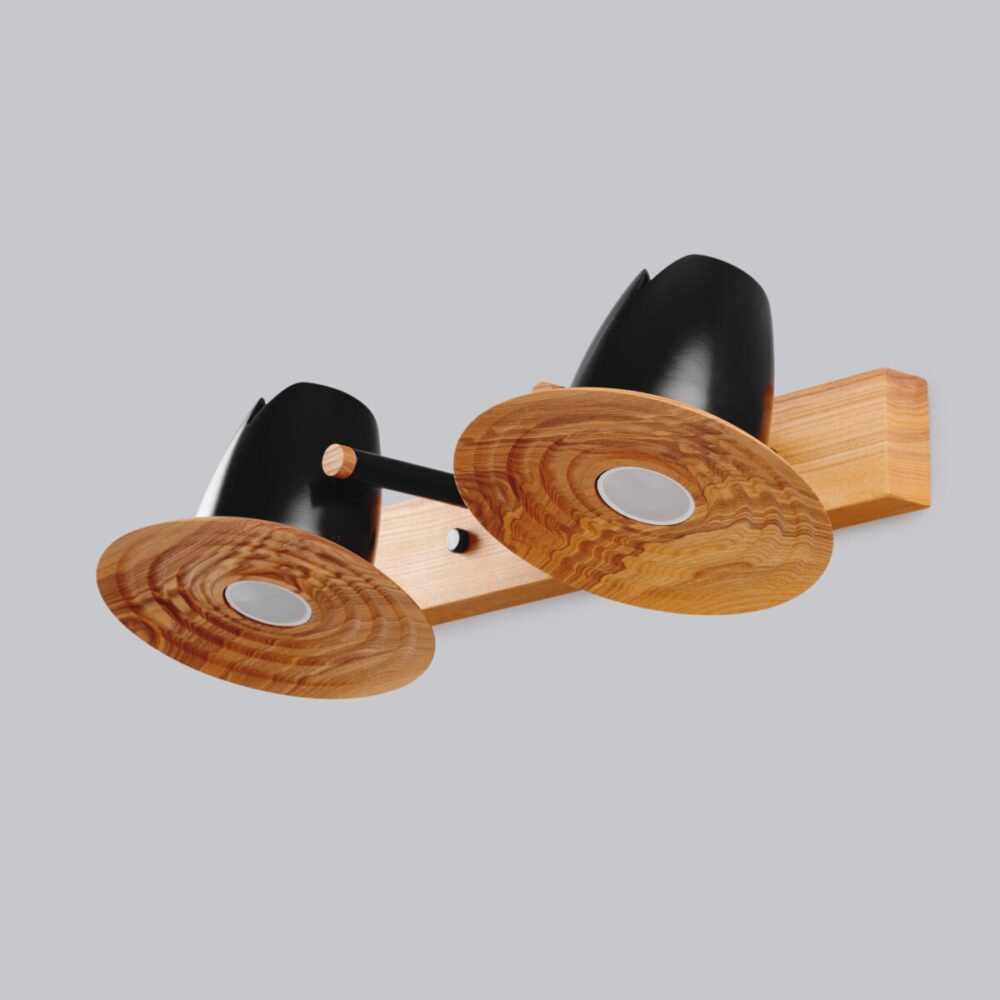 Світильник для дзеркала настінний чорний Orbit ( Natural wood)  з двома абажурами